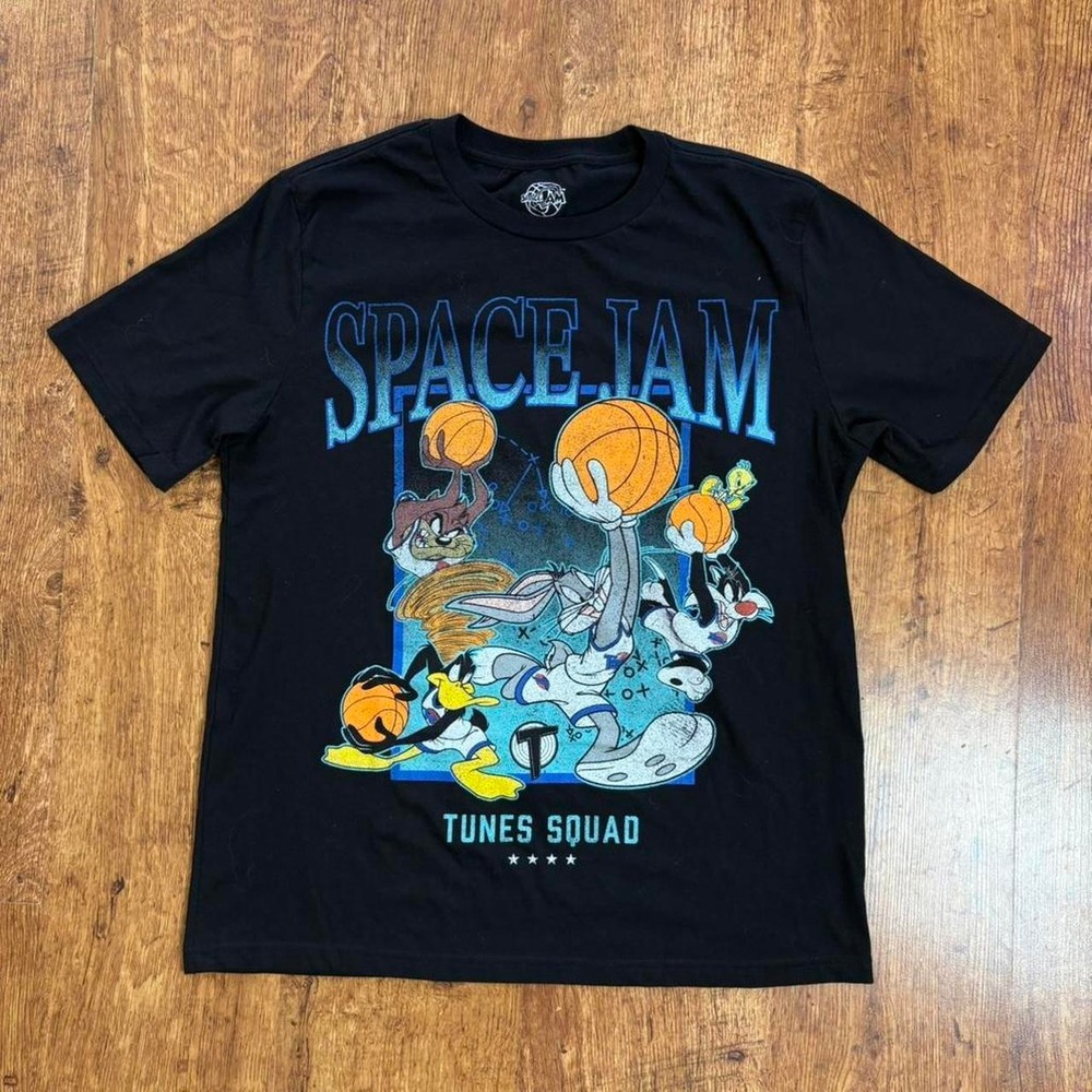 Space Jam Tune Squad Black Graphic T-Shirt Looney Tunes Bugs Bunny Mens Medium